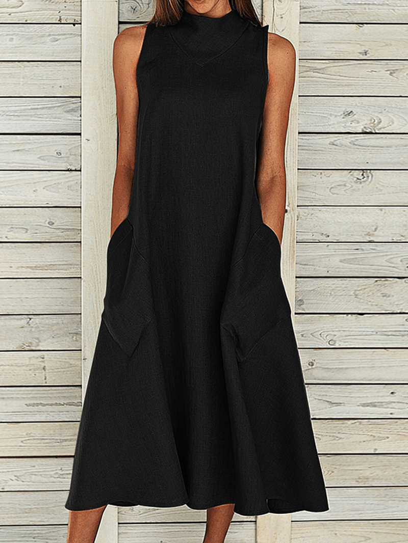 Alba - Vestido Casual Suelto Talla Grande con Bolsillos Laterales Sólidos para Mujer - Cómodo y Elegante