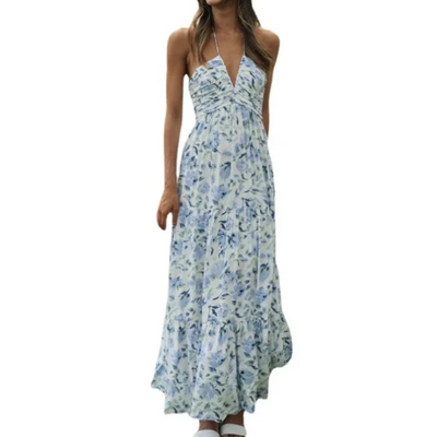 Gina - Vestido de verano bohemio de gasa de seda con tirantes