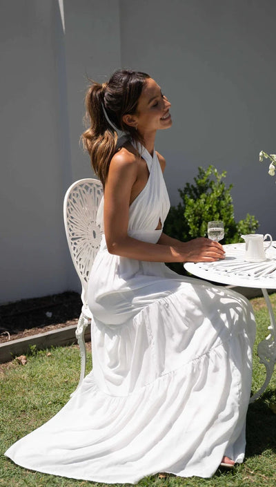 Sara - Vestido Midi Cuello Cruzado Blanco