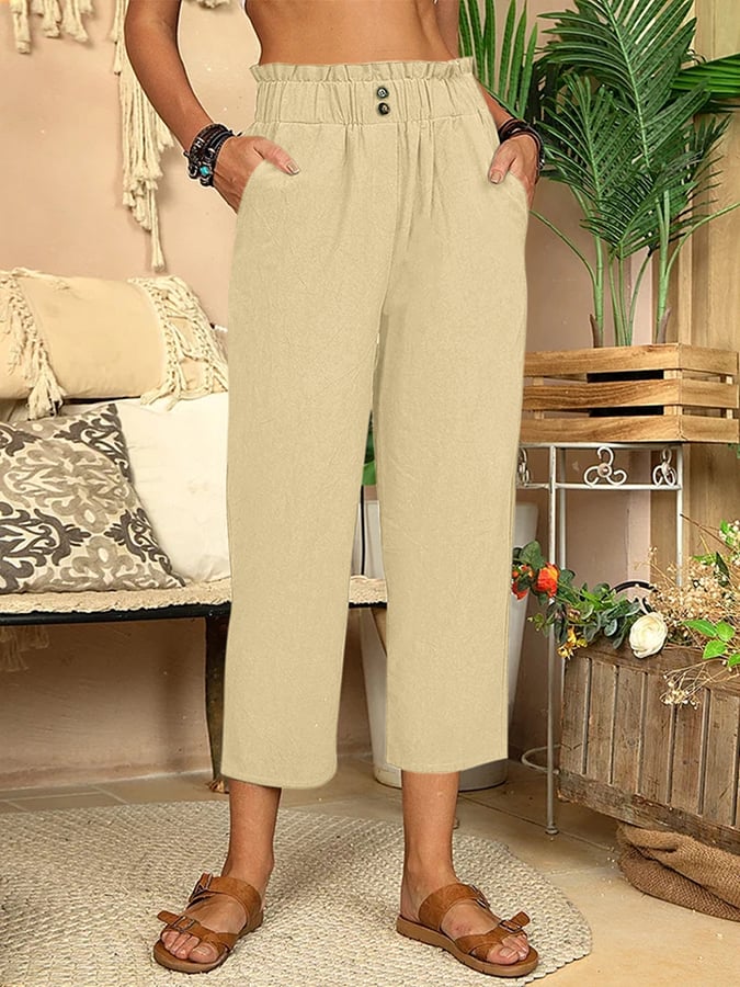 Mia - Pantalones casuales rectos de algodón y lino para mujer