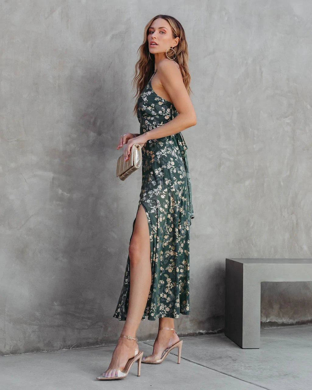 Iliana - Vestido midi floral verde