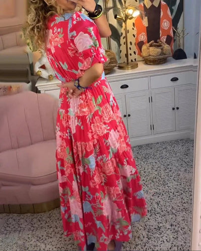 Mina - Vestido con cuello en V y estampado floral