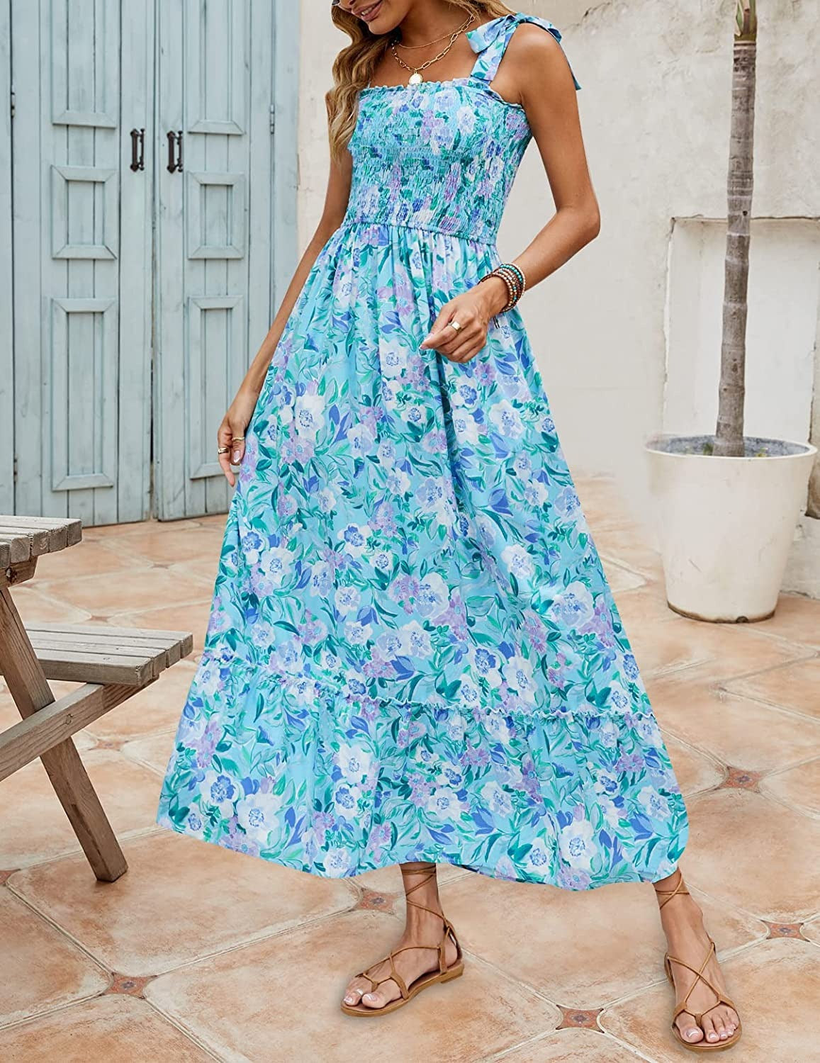 Maria - Vestidos Sueltos con Tirantes Estampados Bohemios Largos de Verano para Mujer