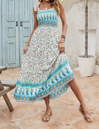 Maria - Vestidos Sueltos con Tirantes Estampados Bohemios Largos de Verano para Mujer