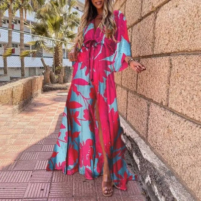 Selena - Vestido maxi de verano con estampado floral para mujer