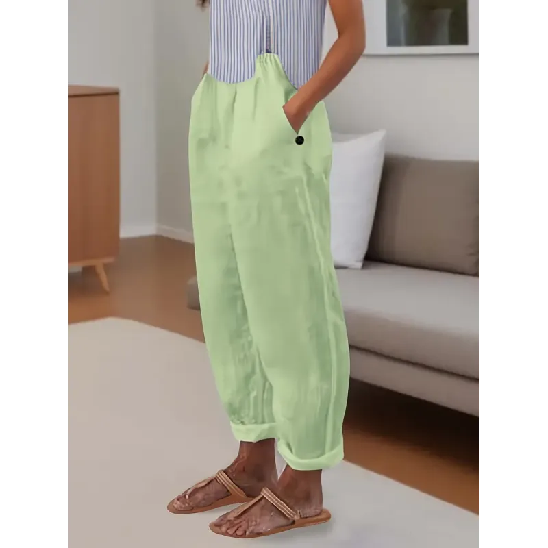 Gemma - pantalón casual de algodón y lino estampado para mujer