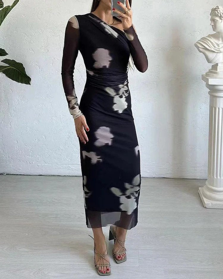 Karen - Vestido De Gasa Estampado Con Hombros Descubiertos