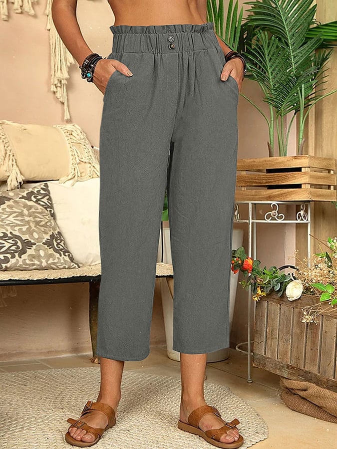 Mia - Pantalones casuales rectos de algodón y lino para mujer